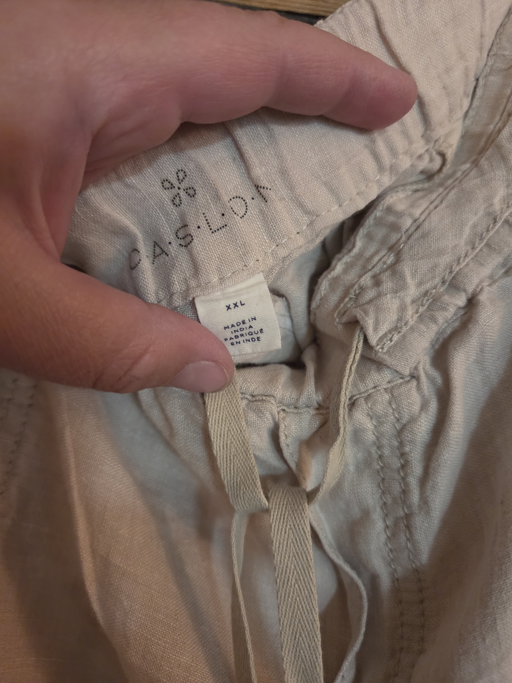Caslon Women's Beige Flax 100% Linen Drawstring Wide Leg Casual Pants Size XXL